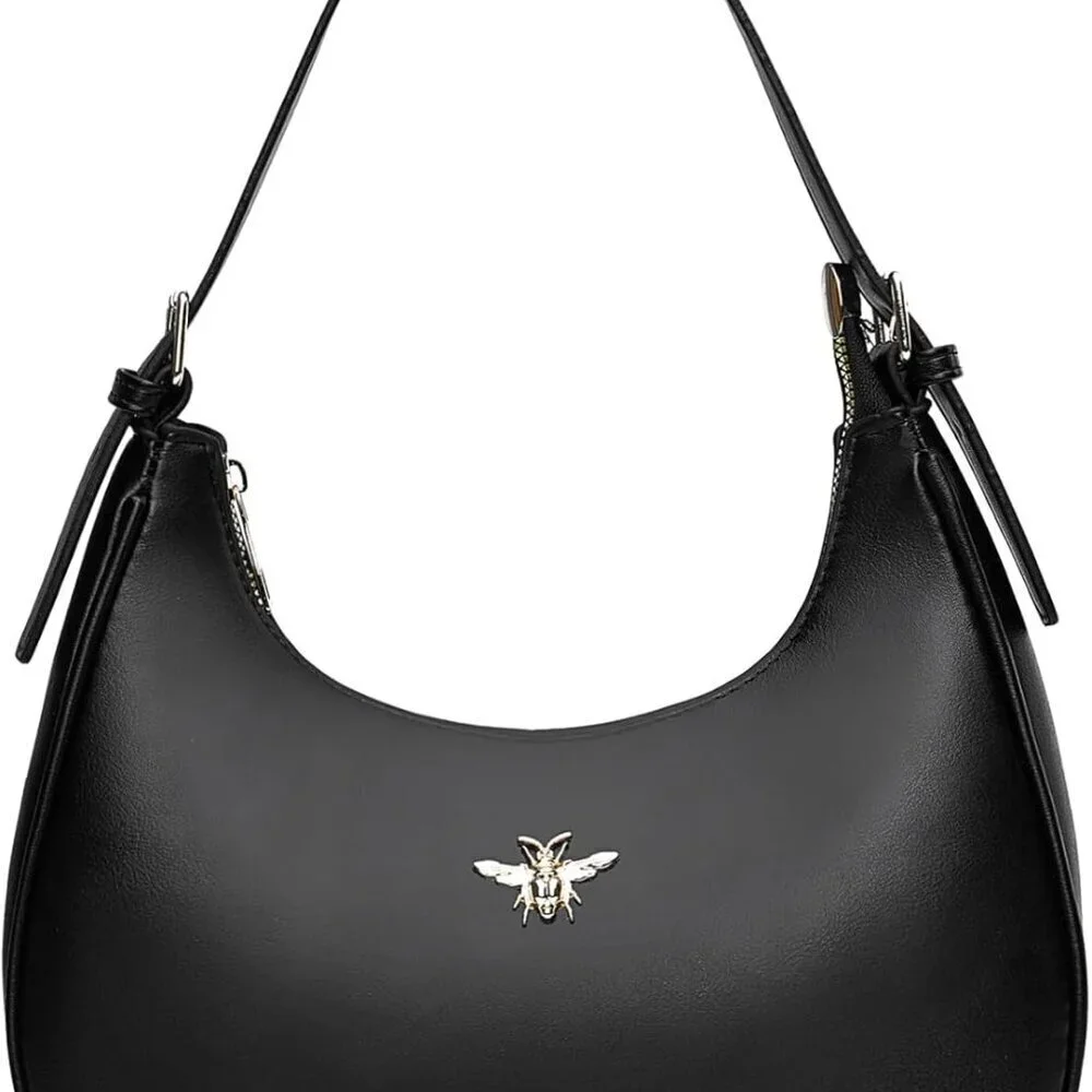 Women Small Faux Leather Crescent Shoulder Bag Hobo Clutch Crossbody Purse